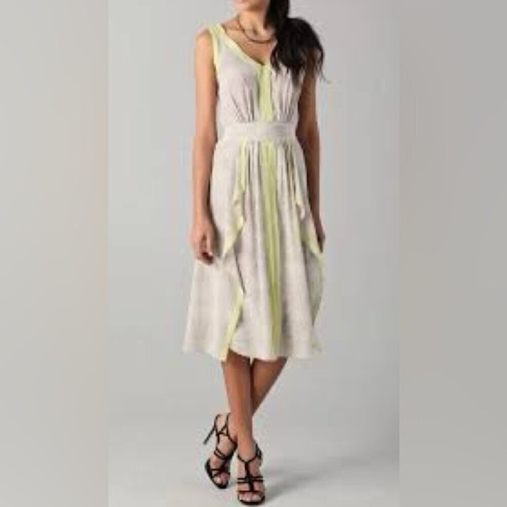 Rebecca Taylor 100% Silk Dress Grey Python Snake Print Maxi V-Neck Size 0